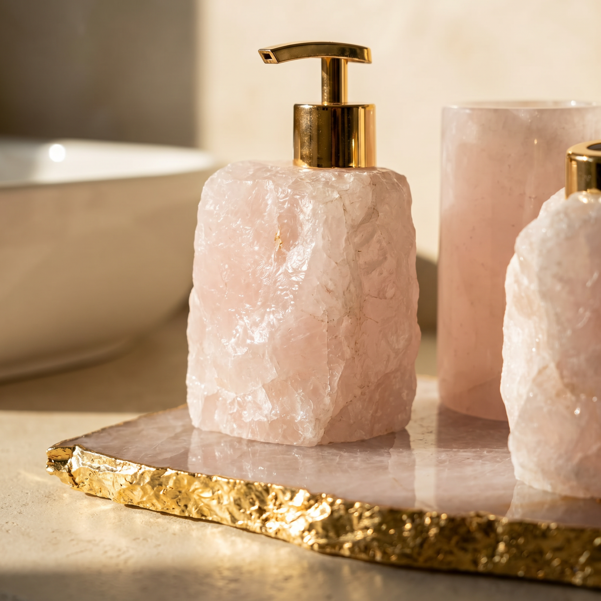 Kit para Lavabo em Quartzo Rosa