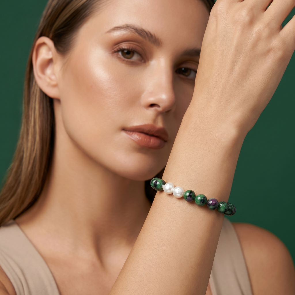 Pulseira em Pedra Natural com Pérolas Barrocas