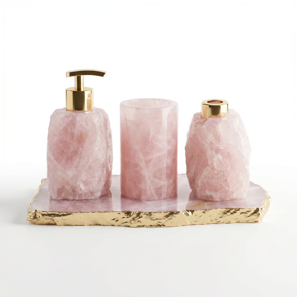 Kit para Lavabo em Quartzo Rosa