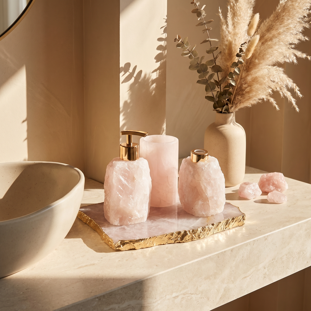 Kit para Lavabo em Quartzo Rosa