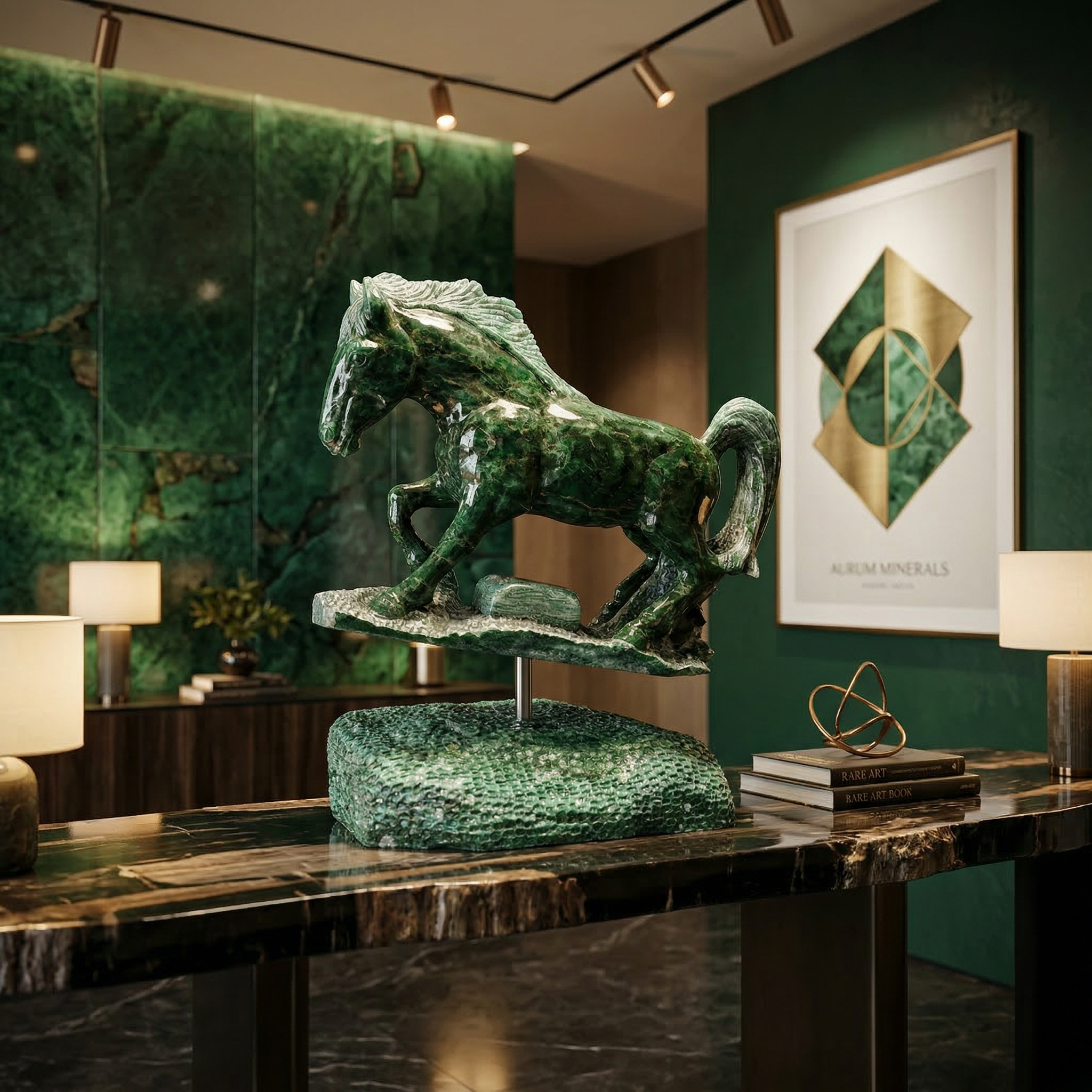 Cavalo em Esmeralda Bruta Decorativo