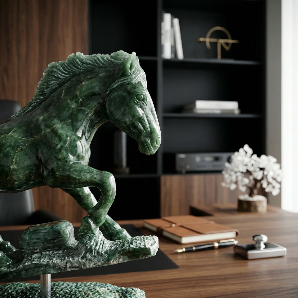Cavalo em Esmeralda Bruta Decorativo