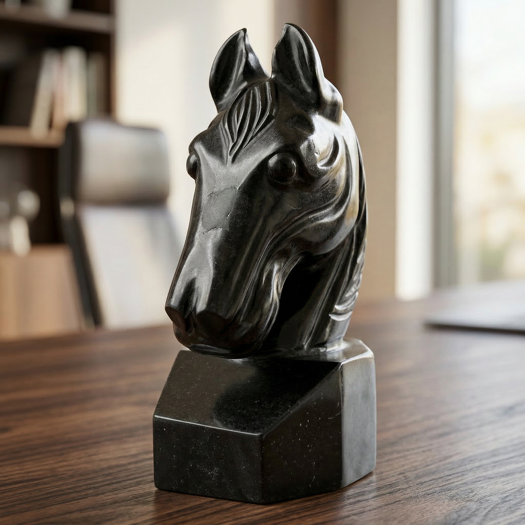 Escultura Cabeça de Cavalo em Xisto de Esmeralda